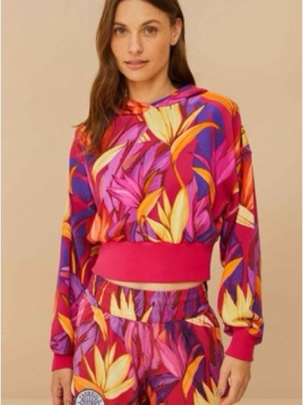 FARM Rio Adidas Vibrant Fuchsia Cropped Floral Hoodie